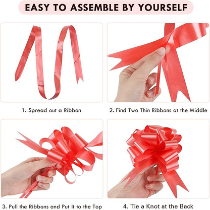 GWHOLE 60pcs 5'' Red Ribbon Pull Bows, Gift Present Wrapping Bows for DIY Craft Box Wedding Valentine's Day Gift Decor