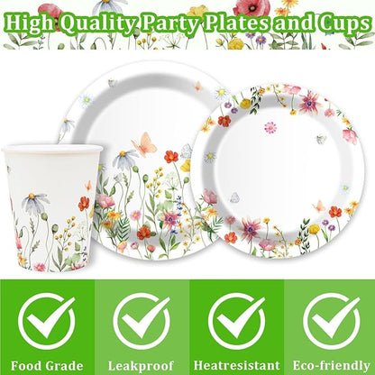 Wildflower Party Plates and Napkins supplies, Floral Paper Plates Wildflower Baby ShowerDecorations Tableware for Spring Summer Pinic Wedding Birthday Tea Party Service 24 Guests