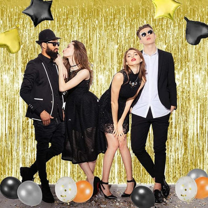 3Pcs Gold Metallic Tinsel Foil Fringe Curtains,3.28ft x 6.56ft Gold Photo Booth Backdrop Streamer Curtain,Photo Booth Props,Ideal Bachelorette Party Supplies, Birthday, Christmas,New Year Decorations
