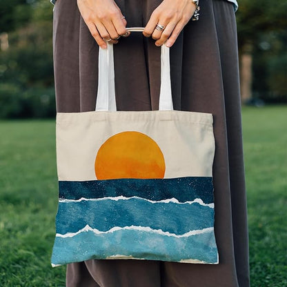 Flowers Tote Bag Gifts for Women, Canvas Aesthetic Reusable Grocery Bags Shopping Bags