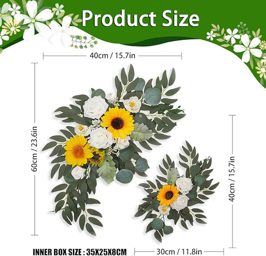Sunflower Wedding Arch Flowers, Faux Flower Swag Set of 2, Sunflower Floral Swag for Wedding Arch Welcome Signs, Reception Ceremony Signs Decor