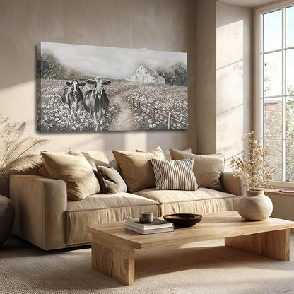 LEVERUP Canvas Wall Art Landscape Animal Pictures Artwork Black and White Modern Home Decor for Dining Room Bedroom Hotel 24×48 Inch Hallway Decorations