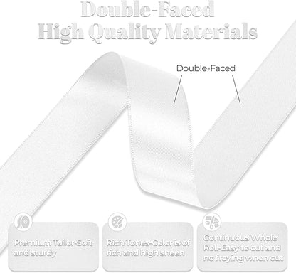 White Satin Ribbon, Double Faced 1 Inch X 25 Yards White Ribbon, Premium Satin Ribbons for Gift Wrapping, Crafts, Hair Bow Making, Sewing, Flower Bouquet, Wedding Party Decor