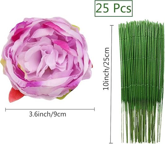 FagusHome 25 Pcs Silk Peony Artificial Flower Heads 4 inch Fake Peony Flowers Heads with Stems Artificial Peony Flower Heads in Bulk Wholesale for Wedding Home Decor (Light Purple)
