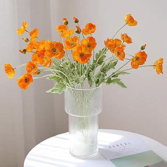 Artificial Flowers 6 Stems Poppy Silk Bouquet,for Wedding, Home, Party Decoration,Table Centerpiece Arrangement(Orange)