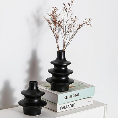 Modern Ceramic Vase Set, Small Matte Black Vases for Home Decor, Minimalist Vase for Entryway, Living Room Decoration, Table Centerpieces