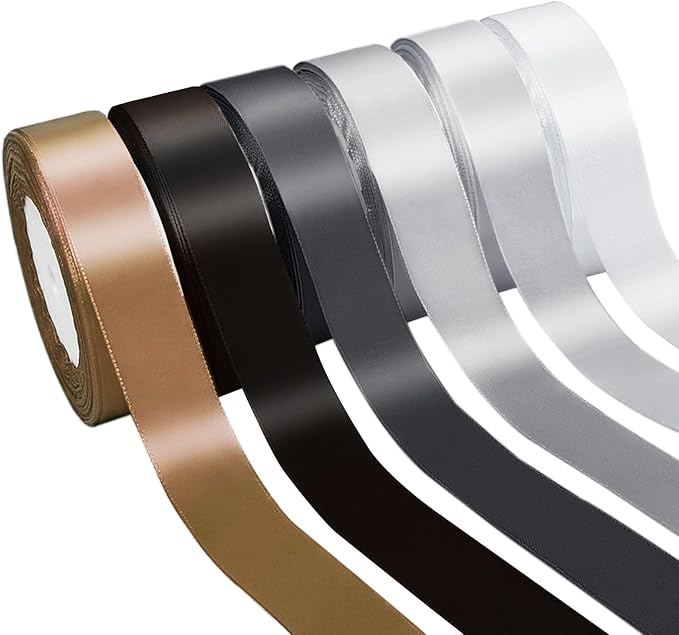 150 Yards Black Satin Ribbon 1 Inch 6 Rolls Assortment Ribbons for Crafts Gift Wrapping Flower Bouquet Wedding Invitations Birthday Party Festival Decoration Hair Bows