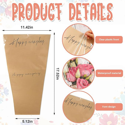 Hying 20 Pieces Flower Wrapping Bags for Bouquets, Floral Packing Sleeves Kraft Paper Bouquet Bags Wrapping Sleeves for Teacher Graduation Wedding Mother's Day Gift