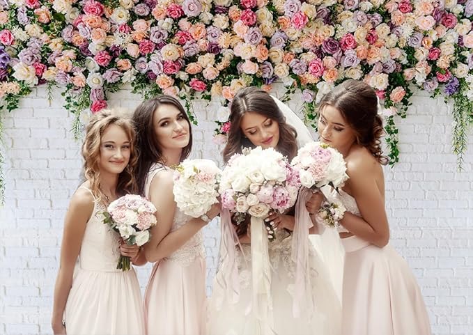 10X10FT White Brick with Flowers Backdrop Occasions Mother's Day Wedding Bridal Shower Birthday Party Banner Background Supplies DH-357