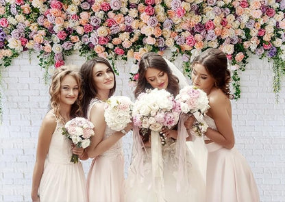 7X5FT White Brick with Flowers Backdrop Occasions Mother's Day Wedding Bridal Shower Birthday Party Banner Background Supplies DH-357