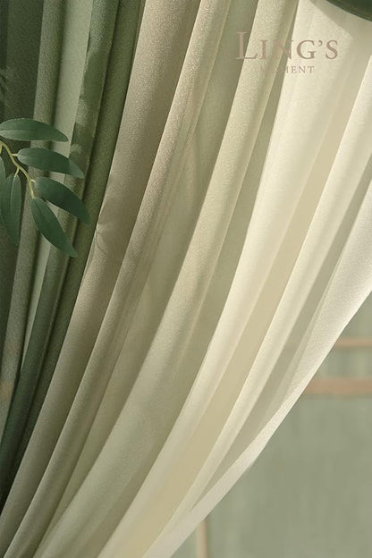 Ling's moment Wedding Arch Flowers with Sheer Drapes Kit - Artificial Spring Green Rose Floral Arrangements for Ceremony Backdrop, Arbor Decor, 5-Piece Set (2 Flower Stems + 3 Hanging Drapes)