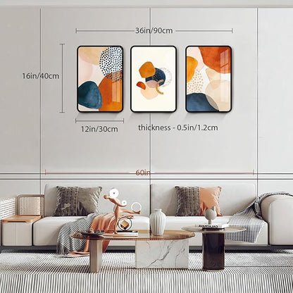 SERIMINO Framed Abstract Wall Art for Living Room Boho Wall Decor Navy Blue Orange Terracotta Pictures Modern Nordic Minimalist Artwork for Bedroom Bathroom Kitchen Paintings for Home Decorations