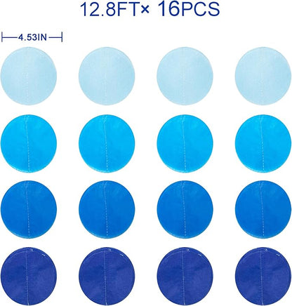 PinkBlume 205 Ft Blue Party Decorations Ombre Navy Circle Dot Backdrop Streamer Royal Tissue Paper Polka Hanging Garland for Birthday Graduation Wedding Under The Sea Nautical Ahoy Achor