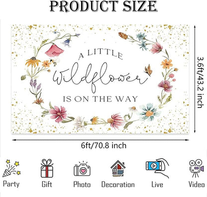 Wildflower Baby Shower Backdrop for Girl Watercolor Wild Floral Butterfly Photography Background Garden Wildflower Baby Shower Cake Table Banner Photoshoot Props (6x3.6ft)