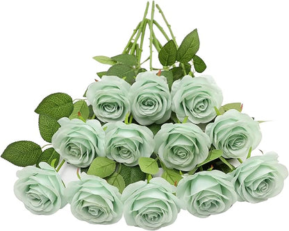 Artificial Rose Flower Artificial Flowers Flower with Long Stem Silk Roses Bouquet for Wedding Bridal Shower Party Home Decoration (Sage Green, 30 Pcs)
