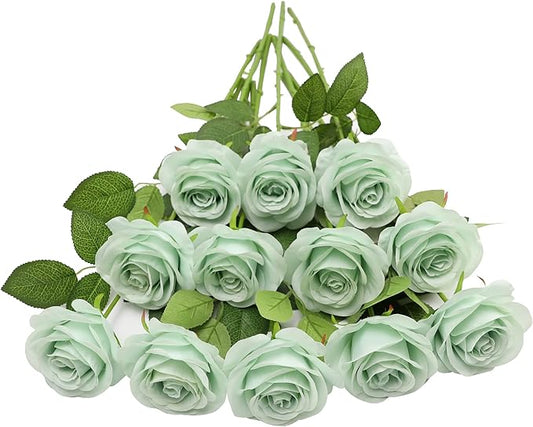 Artificial Rose Flower Artificial Flowers Flower with Long Stem Silk Roses Bouquet for Wedding Bridal Shower Party Home Decoration (Sage Green, 30 Pcs)