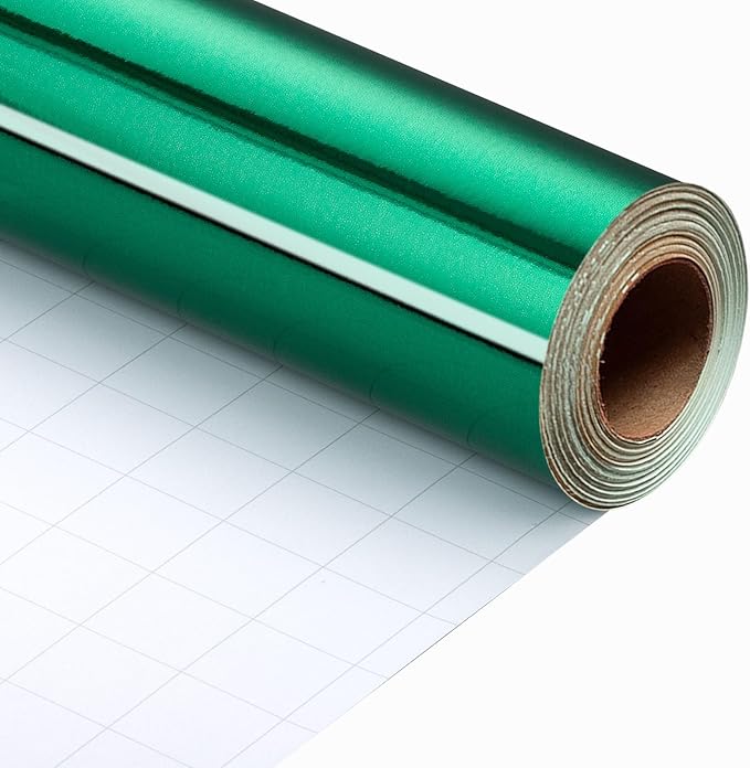 Merture Metallic Dark Green Wrapping Paper Roll - 17 In X 16.4 Ft(23.3 sq.ft.) with Grid Cutting Lines