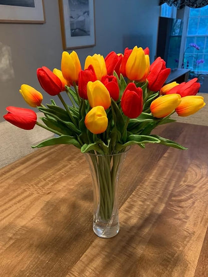 Beferr 18Pcs Tulips Artificial Flowers Faux Tulip Real Touch Tulip Fake Flowers Bouquets Arrangements for Mothers Day Spring Easter Wedding Home Table Decor