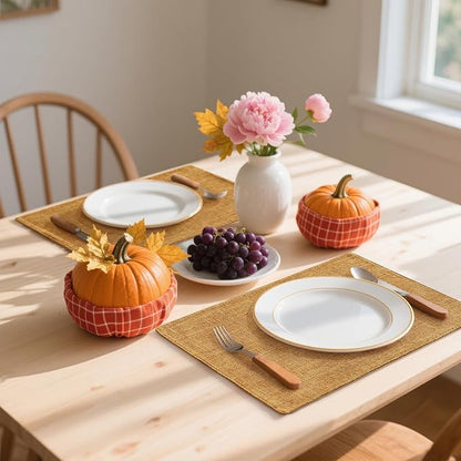 Homaxy Cloths Placemats for Dining Table Set of 4, Heat Resistant Washable Cotton Linen Blend Table Mats, Ideal for Kitchen Party Dining Decoration, 13" x 19", Amber