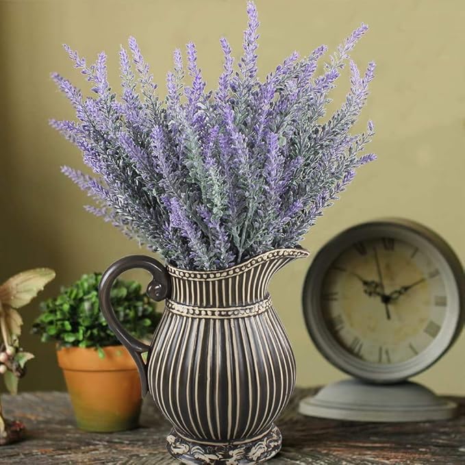 GTIDEA 4pcs Artificial Flowers Flocked Plastic Lavender Bundle Fake Plants Wedding Bridle Bouquet Indoor Outdoor Home Kitchen Office Table Centerpieces Arrangements Christmas Decor