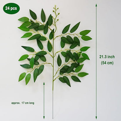24PCS Italian Ruscus Greenery 54cm Artificial Greenery Stems Leaf Greenery Garland for Wedding Arch Flowers Centerpieces for Tables Balloon Arch Home Decor