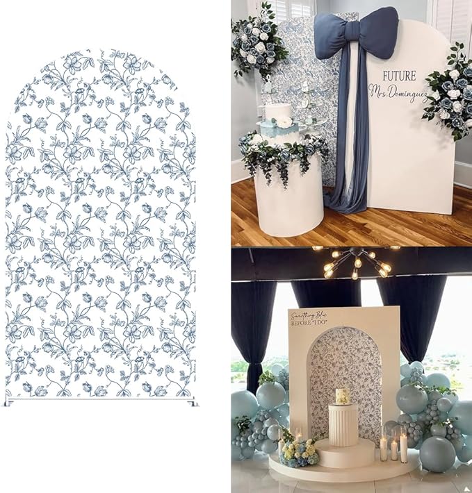Something Blue Before I Do Arch Backdrop Cover Wedding Bridal Shower Bride to be Toile Party Arch Fabric Cover Blue Bloom Floral Baby Shower Decors (3.3X6.5ft,4285)