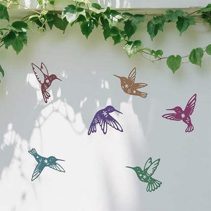 twinklemon 6PCS Metal Hummingbird Wall Art Decor Colorful Birds Outdoor Wall Decor Iron Hanging Decor Ornaments Bird Wall Art Decorations for Garden Fence Yard Living Room Patio Balcony