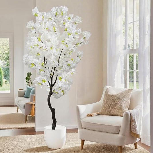 Artificial Cherry Blossom Tree White Flower Faux Tree Indoor Cherry Blossom Tree 6 FT Room Decor Gift