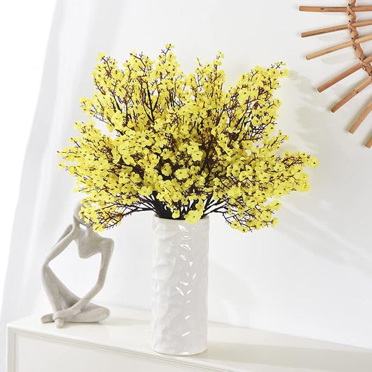 15PCS Artificial Baby Breath Flowers Fake Silk Real Touch DIY Floral Bouquets Decor Wedding Party Decoration Arrangements-Yellow