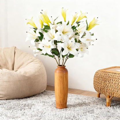 2PCS 37.7Inch White Artificial Lily Flowers With 10 Heads Lilies Faux Flowers for Floor Vase Wedding Home Party Indoor Table Hotel Office Vases Floral Arrangements Outdoor Party Garden Decor(White)