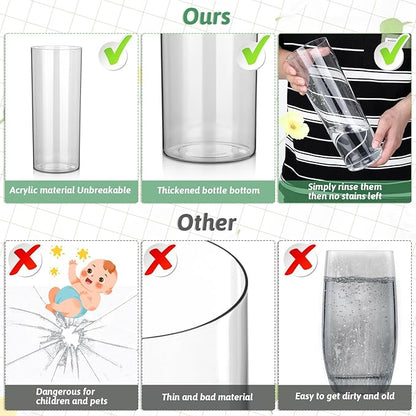 3 Packs Acrylic Cylinder Vases Clear Plastic Flower Vase for Plants Bouquet, Tall Large Plastic Vases Base Vase for Wedding Centerpieces Flower Bouquet Home Decor(8"+10"+12")