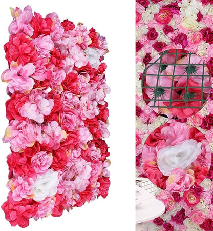 12Pcs 15.75"x 23.62"x0.79" Artificial Flower Wall Panels,Flower Wall Mat Silk Flower Panels for Outdoor Garden Backyard Fence Fence Privacy Screen and Indoor Wall Decor (12Pcs Red Pink)