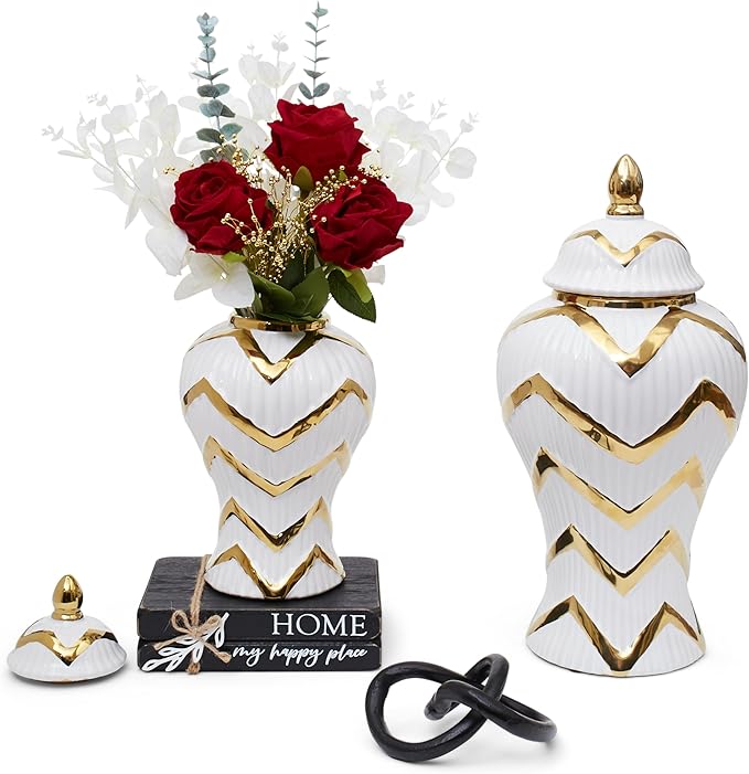 Vase 12.2 Inch White and Gold for Home Decor