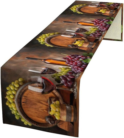 Red Wine Themed Retro Table Runner, Table Dresser Runner, Kitchen Dining Table Runners for Indoor Outdoor Holiday Decor 13x70 Inch