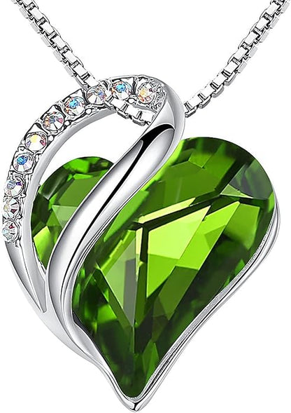 Leafael Necklaces for Women, Infinity Love Birthstone Heart Crystal Pendant, Birthday Jewelry Gifts for Her, Mom, and Wife, Silver Plated, 18 plus 2 inch Adjustable Chain