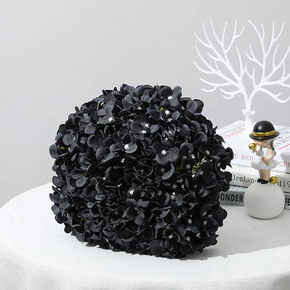 10PCS Silk Hydrangea Heads with Stems Artificial Flowers for Wedding Party Home Decor (Black)