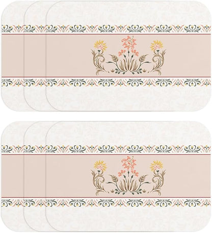 ISAENNE Floral Placemats Set of 6,Brown Rectangular PVC Placemats, Waterproof and Heat-Resistant British Style.Decoration for Kitchen, Dining, Parties, Holiday,12"*17"