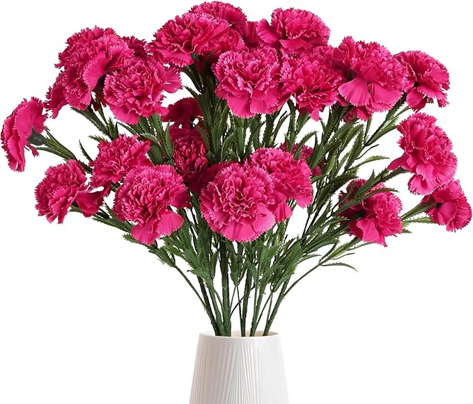 IPOPU 30 Heads Carnations Artificial Flowers 6PCS Silk Carnations 27.56in Artificial Flowers with Stems for Wedding Home Table Centerpieces Floral Arrangements(Hot Pink)