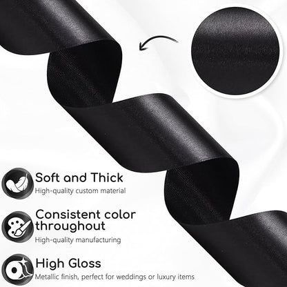 Black Ribbon 1-1/2 Inch 30 Yards Single Face Black Satin Ribbon for Gift Wrapping, Fabric Ribbon for Flower Bouquet Crafts Hair Bows Making Halloween Wedding Christmas