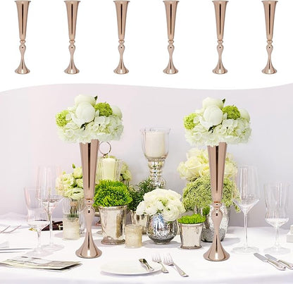 6 Pcs 22" Height Versatile Metal Wedding Centerpieces Vase, Metal Trumpet Vase, Road Lead for Wedding Party Dinner Centerpiece for Anniversary Ceremony Party Birthday Event Decor
