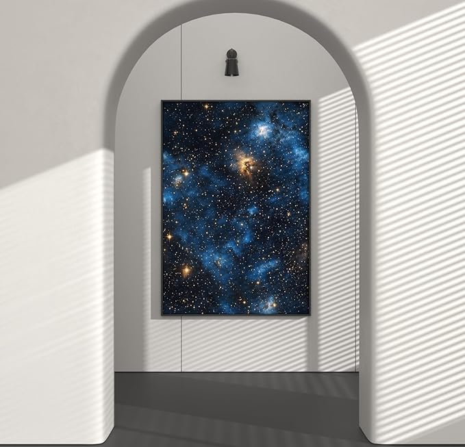 Blue Starry Peel and Stick Removable Black Sky Contact Paper 17.5in x393.7in, Gold Star Modern Wallpaper Mural Waterproof Self Adhesive for Wall Bedroom Bathroom Kitchen Cabinet Room Decor