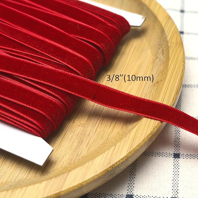 Chenkou Craft 25 Yards 3/8" Christmas Red Velvet Ribbon Total 30 Colors Assorted Lots Bulk (Red, 3/8"(10mm))