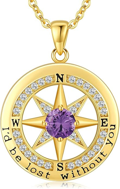 S925 Necklace Gift for Wife |Compass Jewelry |Women Anniversary |Sterling Silver |Girlfriend Birthday Gifts for Her Valentines |I'd be Lost without You |Jewel 18K Gold
