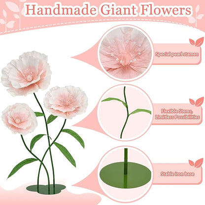 Giant Artificia Flowers Light Pink - Wedding Giant Flower for Decoration with Stand Large Paper Flowers for Bridal Shower Baby Show Party Deco