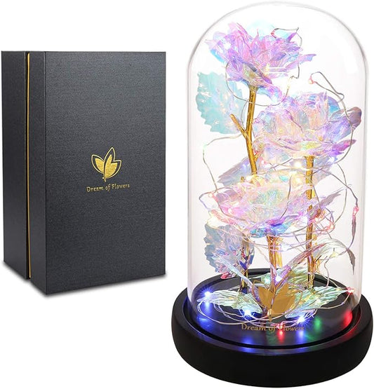 Birthday Gifts Galaxy Artificial Rose, Flowers for Delivery Prime Beauty and The Beast Rose Gold Foil Rose Enchanted Colorful Infinity Rose, Rose Flowers Gifts for Home Decor Unique Gifts for Women