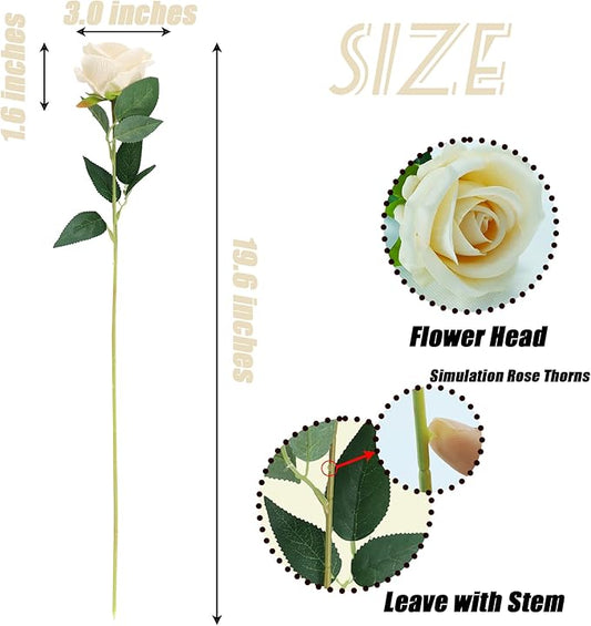 SITUMEIZI 15PCS Artificial Roses Silk Flowers Fake Roses Realistic Bouquet Long Stem with Gift Box for Mother's Gift Day Home Party Wedding Decorations(Champagne)