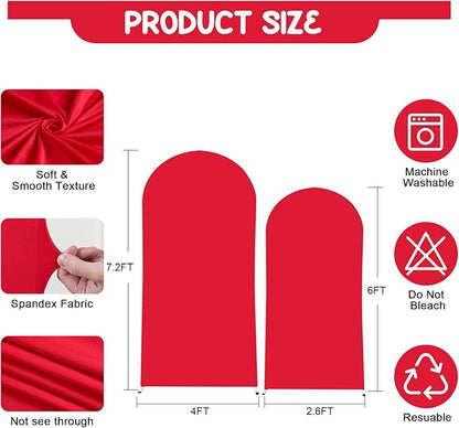 Red Arch Backdrop Covers - 6.6FT, 5FT Spandex Fitted Wedding Arch Stand Covers Round Top Chiara Stretchy Arch Backdrop Cover for Christmas Wedding Birthday Party Decoration
