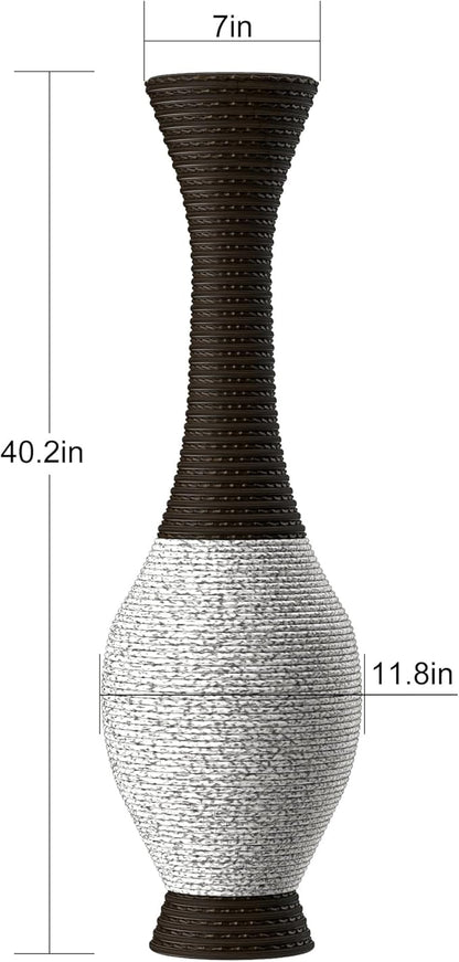 Large Hand-Woven PVC Rattan Look Floor Vase, 39.37 Inch Tall Home Decor Floor Vase for Fake Flower Dried, Farmhouse Decorative Flower Holder for Living Room, Bedroom, Dining Room, Entryway, Hallway