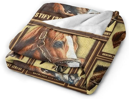 Racing Horses Blanket - Soft Warm Cozy Fleece Throw for Couch, Sofa, Bed - 60"x50" - Gifts for Girls, Boys, Men, Women, Kids, Adults
