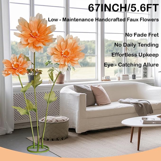 5.6 Ft Giant Daisy Flowers for Decoration,Big Artificial Fake Daisy,Large Crepe Paper Flowers for Home Decor Garden,Hotel,Office,Photography Props,Wedding,Art Gallery,Shop Window Display(Orange)